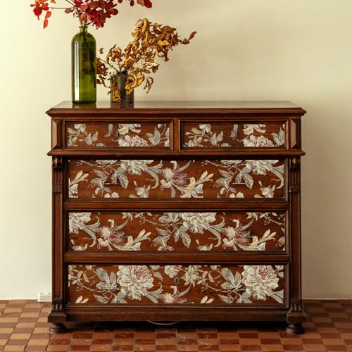 Vintage Floral Rub on Transfers for Furniture Large Flower UV DTF Stickers for DIY Nightstand, Wardrobe, Cabinet, 11.42" x22.83" Antique Flower Theme - style: Antique Flower Theme