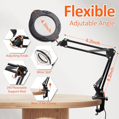 Magnifying Glass with Light and Stand, 10X 30X LED Desk Magnifier with Real Glass Lens, 5 Color Modes, 3 Brightness Levels, Hands-Free Magnifying Lamp for Reading, Crafts, Electronics and Jewelry - color: Clamp