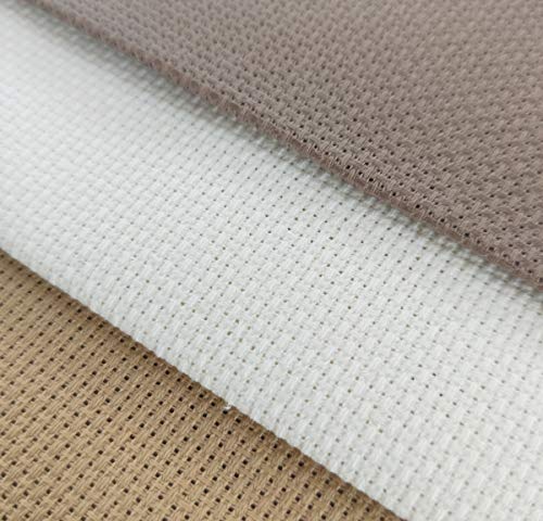 12" x 18" by 3 Pack 14CT Counted Cotton Aida Cloth Cross Stitch Fabric (Antique White +Coffee+Khaki) - color: Antique White +Coffee+khaki
