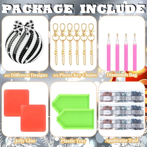 Tondiamo 20 Pcs Christmas Diamond Art Kits 5D DIY Diamond Painting Keychain - style: Black Style