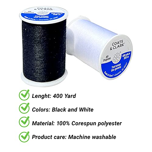 Coats&Clark Threads 9 Bobbins,125 Y Bundle with Black/White Spools 400 Y