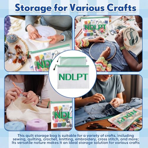 Sabary 2 Pcs Needlepoint Project Bag Clear Mesh Zipper Organizer, Green - color: Green