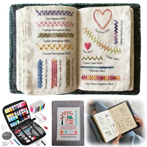 Mordely Embroidery Stitch Book Kit for Beginners, Complete Starter Set with Threads & Tools for Adults DIY Needlework
