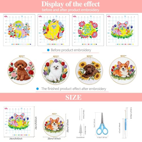 FEIYUENO 4 Set Teddy Cross Stitch Embroidery Kit for Adults Beginner (Dog2) - color: Dog-2