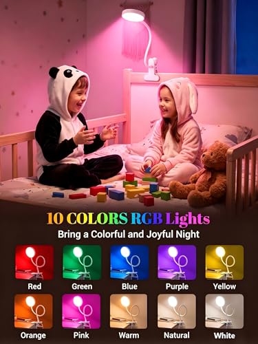 Clip on Lamp,10 RGB Colors+10 Brightness Bright Desk Lamp with Clamp Light - color: White