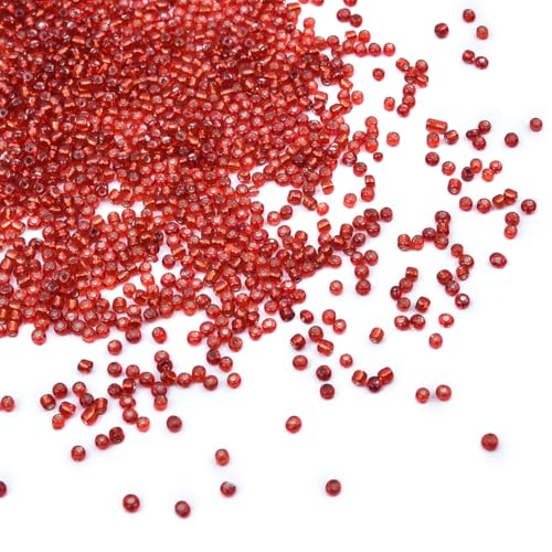 8/0 3mm Tiny Red Silver Lined Glass Seed Beads for Jewelry Making Japanese Round rocailles DIY Craft Approx.1800Pcs - color: Red Silverlined, size: 3mm 8/0