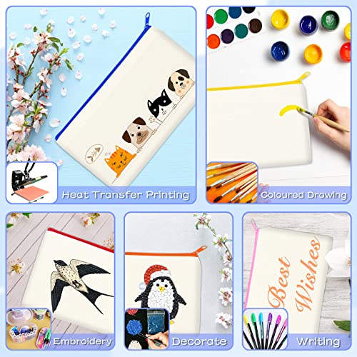ZeeDix Small Canvas Zipper Pouch for Makeup Pencil Travel Storage 8.3x5 In - color: Beige-Color Zipper, style: 8 Pcs