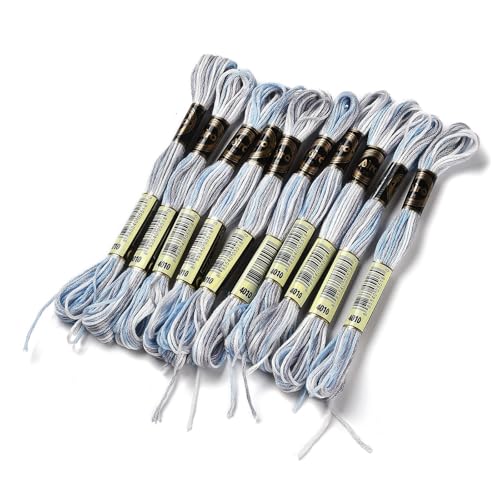 Cross Stitch Floss 10 Skeins Variegated Embroidery String 6 Strands Segment Dyed Polyester for Friendship Bracelet Needlepoint Sewing Knitting Crafts (Light Steel Blue) - color: Light Steel Blue