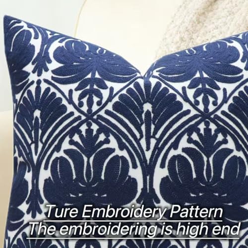 Slow Cow Embroidered Throw Pillow Cover 18 x 18 Inch Navy Blue - color: Navy Rose, size: 18" x 18" (Pack of 1)