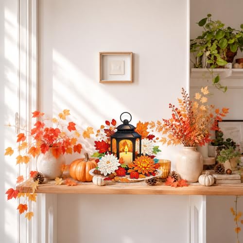 Eiflow Fall Diamond Art Tabletop Kit for Adults, DIY Table Top Diamond Art Painting with Stand, Acrylic Stand Up Gem Painting Desktop Board Kit (Autumn Candle) - color: Fall Candle