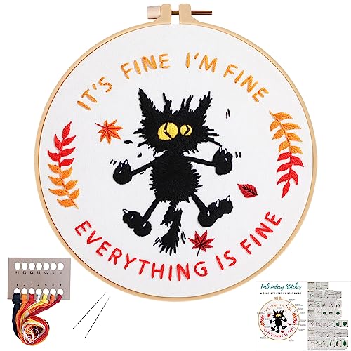 Louise Maelys Everything is Fine Embroidery Kit for Beginners Cat DIY - color: kit-22