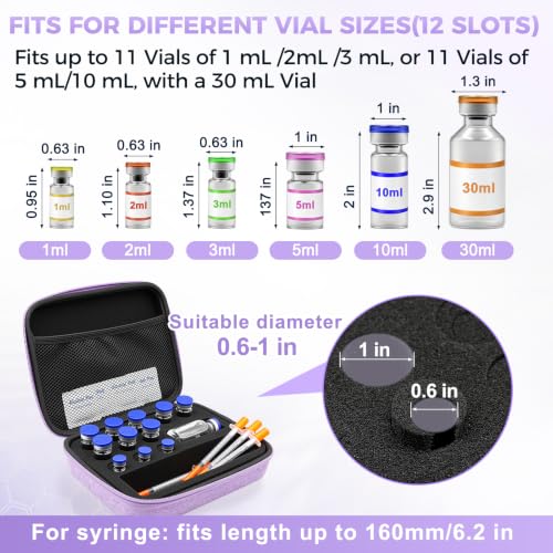 Peptide Case for Fridge, Insulin Vial Case for Diabetics - color: Purple-11×(1-10ml)+1*30ml