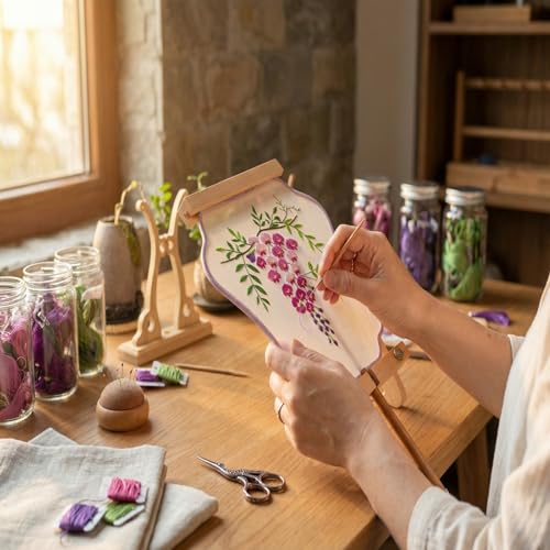 QIZUOLIFE Embroidery Fan Kit for Beginners, pre-Printed Wisteria Pattern - style: Wisteria's Graceful Dance