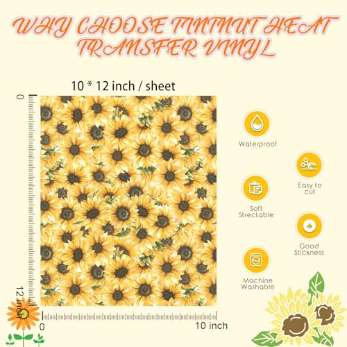 Tintnut Sunflower Heat Transfer Vinyl,10 Sheets 12×10in Iron on Vinyl - color: Sunflower sheets