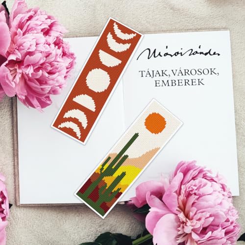 INFUNLY 6PCS Boho Cross Stitch Bookmark Kits 8''x2.4'' Landscape Bookmark Making Kit Moon Phases DIY Stamped Embroidery Bookmarks for Beginners with Instruction for Book Lovers Reader Writers Gift - style: Boho Landscape
