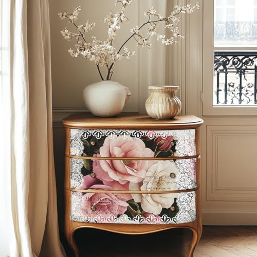 6 Sheets Roses Rub on Transfers for Furniture and DIY Crafts Vintage Lace Floral Rub on Transfer Sticker for Wood Furniture Decor Iod Transfers Stickers for Wood Glass Decals 6"x12" - style: Roses and Lace