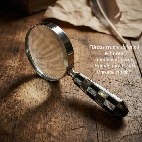 Magnifying Glass with Mother of Pearl Handle, Handheld 10x Magnifying Glass Lens, Antique Magnifier, Reading, Inspection, Coin & Stamp, Astrologer, Low Sight Elderly Collectible Décor Gift 4" - style: Mother of Pearl Handle 5