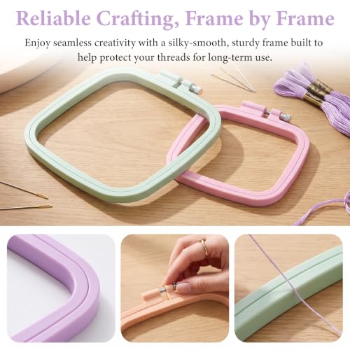 LAMXD 4 Pieces Embroidery Hoop Rectangle Square Embroidery Frame Cross Stitch Hoop Sewing Tool for Art Craft Handy Sewing (Multicolor),with Gold Eye Embroidery Needles - style: 4 sizes square