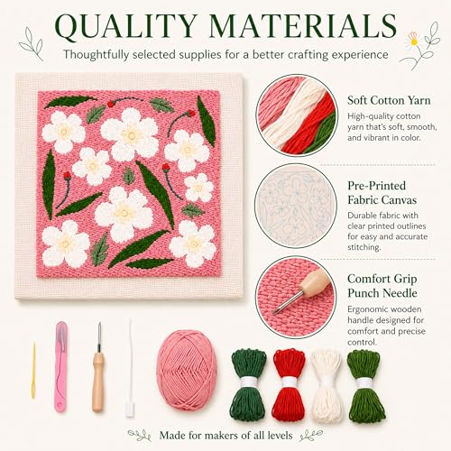 HRTHRT Punch Needle Kit for Beginners, 9.8" Frame Yarn Craft Set(Pink) - color: Pink