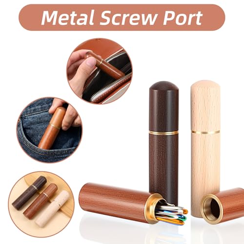 Sibba 3 PCS Wooden Sewing Needles Storage Case Portable Needle Holder Versatile Sewing Storage Case Needle Tube Keeper Container for Embroidery Knitting Crafts Toothpick Bead Organizer Beech Rosewood