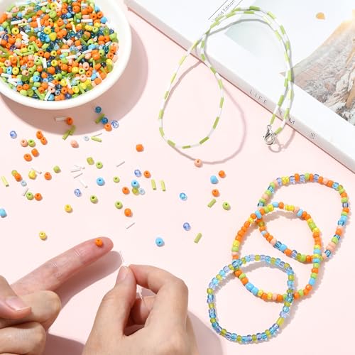 200g Glass Seed Beads Bulk Crystal Tube Bugle Beads for DIY Necklaces Bracelet Earring Crafting Jewelry Making Kit Supplies (Mixed Color) - color: Mixed Color 02