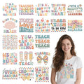Dtf Transfers Ready to Press - 20 Pcs Teacher Iron on Patches for T-Shirts, Colorful Bow Daisy Heat Transfer Designs Vinyl Stickers, Inspirational Iron on Decals for DIY Clothes Bags - color: Teacher