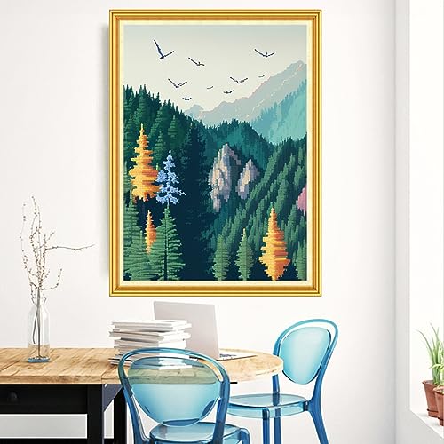 Redxing Stamped Cross Stitch Kits Embroidery kit for Beginners Adults Full Range of Embroidery Patterns Starter Kits DIY Printed Cross Stitch Kits Needlepoint Kits 11CT-Forest Scenery 15.7x19.7 inch - color: Style 25