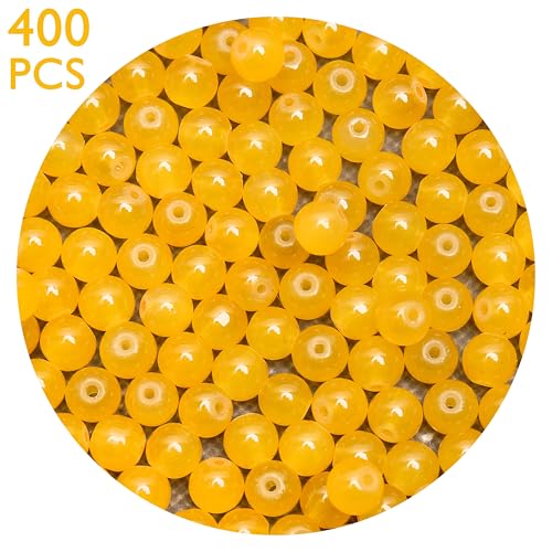 400PCs 4mm Yellow Jade Glass Beads Bulk, Round Smooth Hole Glass Crystal Beads for Jewelry Making, DIY Bracelets, Necklaces, Bag Charms, Keychains and Craft Projects - color: Jade Yellow, size: 4MM