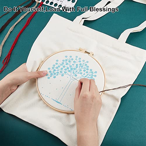 WADORN DIY Tote Canvas Bag Embroidery Kit with Tree Pattern, Tote Bag Needlepoint Starter Kit Personalized Canvas Bag Cross Stitch Kit with Instruction Handmade Bead Embroidery Handbag Sewing Project