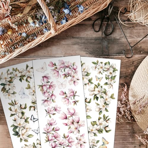 OLYCRAFT 3pcs/Set Magnolia Rub on Transfers for Furniture and Crafts 6x12 inch Flower Corner Furniture Decals Butterfly Transfer Stickers Rub on Decals for Wood Furnitures Home Decor - style: Magnolia Border