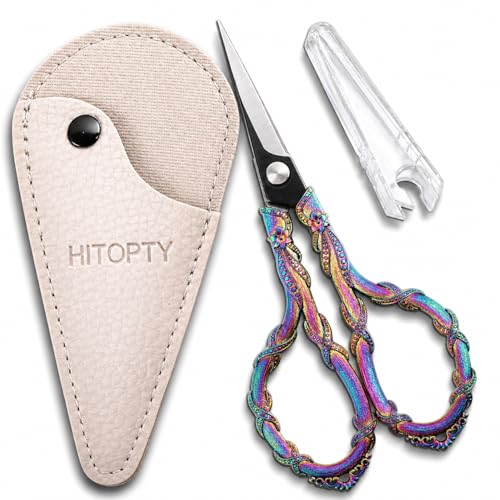 Small Sewing Scissors, Sharp Tip Precision Shears with Cover - color: Rainbow