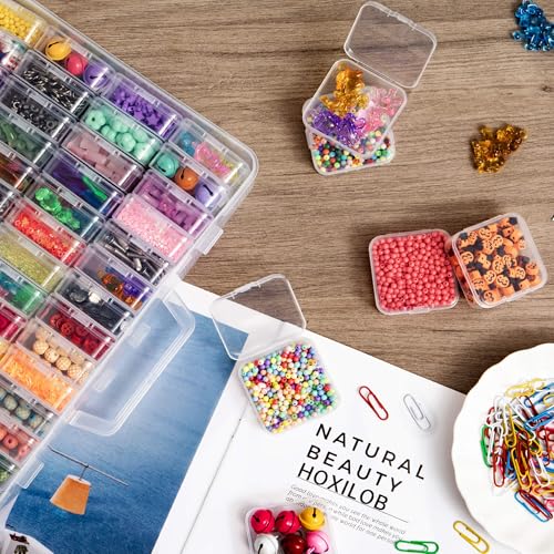 Bead Organizer Box, 60 Pack Small Clear Storage Boxes with Labels, Large Travel Craft Case with Handle, Mini Plastic Containers for Jewelry Making Diamonds DIY Pony Bracelet Screws Seeds Small Parts - size: 1 Pack 60 Pcs