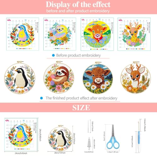 FEIYUENO 4 Set Highland Cow Cross Stitch Embroidery Kit for Adults (Animal) - color: Animal