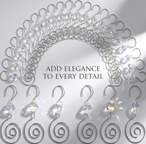 HOHIYA 36 Pack Silver Ornament Hooks Crystal Accent Tree Hangers