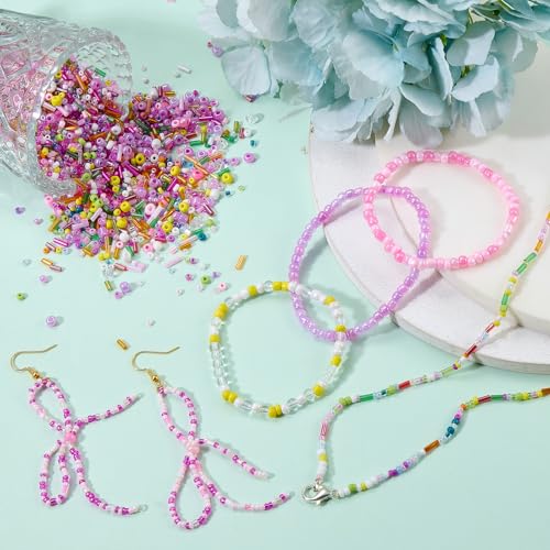 200g Glass Seed Beads Bulk Crystal Tube Bugle Beads for DIY Necklaces Bracelet Earring Crafting Jewelry Making Kit Supplies (Hot Pink) - color: Hot Pink 200g