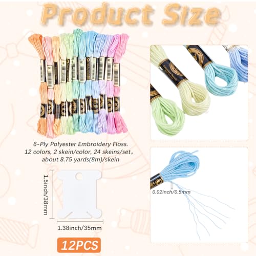 210 Yards 24 Skeins Neon Embroidery Floss Threads for Sewing - color: Colored