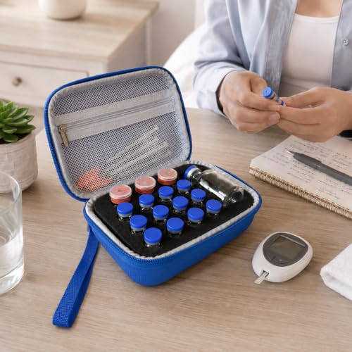 17 Slots Peptide Insulin Vial Hard EVA Travel Case Fits 1ml-30ml Vials - color: Blue