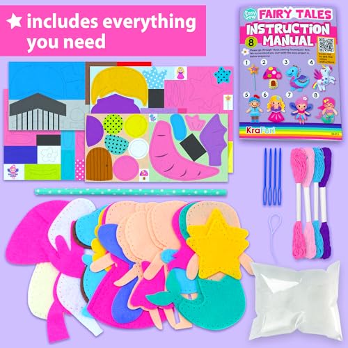 KRAFUN Fairy Tales Sewing Kit for Kids Ages 5-10 | 8 Projects - color: Fairy Tales