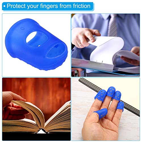 PATIKIL Rubber Finger Tips, 16 Pack Silicone Thumb Fingertip Protector Covers Pads Thimble for Guitar Playing Office Counting Sewing, Clear, Blue 4 Size