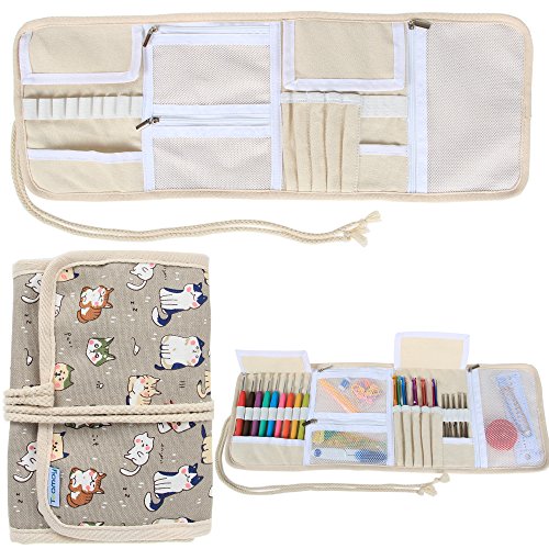 Teamoy Crochet Hook Case Organizer, Crochet Hook Roll Bag, Cartoon Cats - color: Cartoon Cats