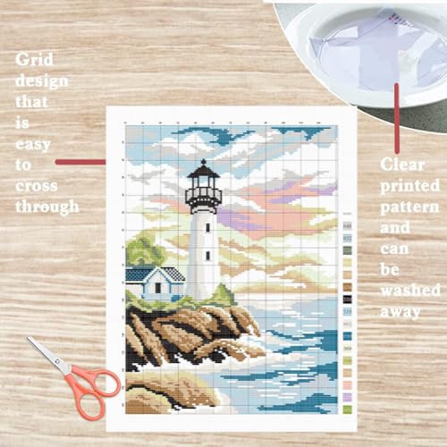 FREEBLOSS 11CT Lighthouse Cross Stitch Wall Hanging Kit 13"*17"