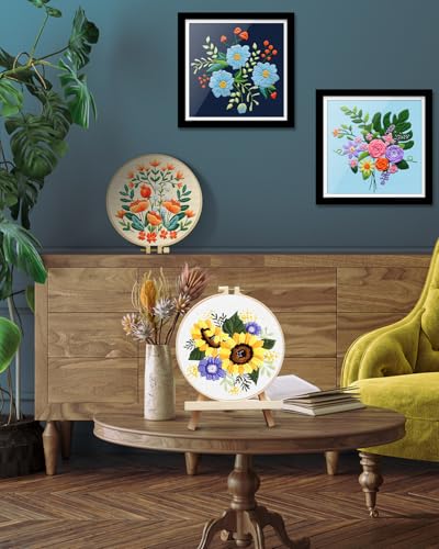 TINDTOP 4 Sets Embroidery Kit for Adults, Floral Embroidery Practice Kit for Beginners Include Embroidery Cloth Hoops Threads for Craft Lover Hand Stitch with Embroidery Skill Techniques - color: Flowers