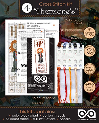 Personalized.Design Embroidery Kits for Kids 'HP Quotes' - Set of 5 DIY Bookmarks with Counted Cross-Stitching Patterns - color: 5-in-1