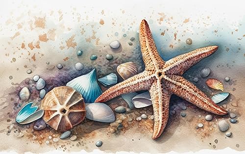 Moohue Stamped Cross Stitch Kits for Adults Skull 14CT Pre Printed Cross Stitch Kits for Beginners (Starfish and Shells 1) - color: Starfish and Shells 1