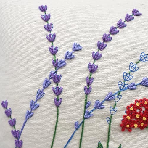 2 Set of Embroidery Pillow Kit Including Pillowcase Cover Cushion Case with Large Drawings and Zipper, Threads, Needles & Instruction Kits for Lace Crewel Craft, No Pillow Core (Lavender)