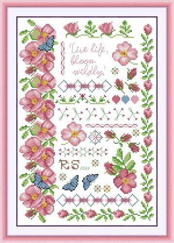 CaptainCrafts Cross Stitch Kits for Adults Stamped 11CT Flowers Pattern - color: Flowers in full bloom, style: Stamped 11CT
