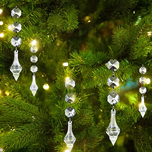 Jishi 30pk Crystal Finial Ornaments for Christmas Tree Decorations, Shatterproof Acrylic Hanging Crystals, Clear Plastic Finial Drop Christmas Ornaments for Centerpiece Chandelier Decor Party Supplies - style: Crystal Finial Drop