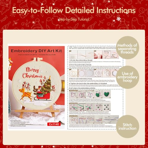 wtisan Christmas Embroidery Kit, Cross Stitch Kits for Beginners, Needlepoint with All Tools & Instructions, Stamped Hand Embroidery Starter Kit for Holiday Crafts & Xmas Home Decor, W15 - color: W15, size: 1 Pack