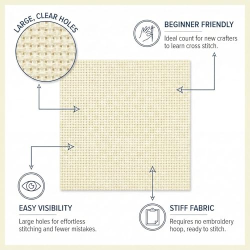 Cross Stitch Fabric Aida Cloth 14 Count Cream 12X18 Inch Cotton Even Weave