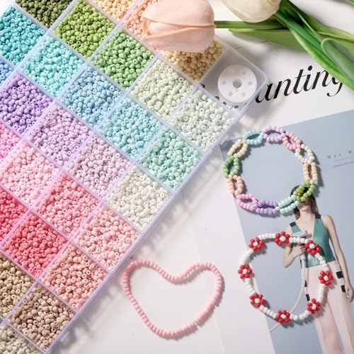 Funtopia 3 mm Beads for Bracelets, 39 Colours, 9600 Pieces, DIY Threading Bead Set for Children and Adults, Craft Set - color: Matte paint, size: 3mm